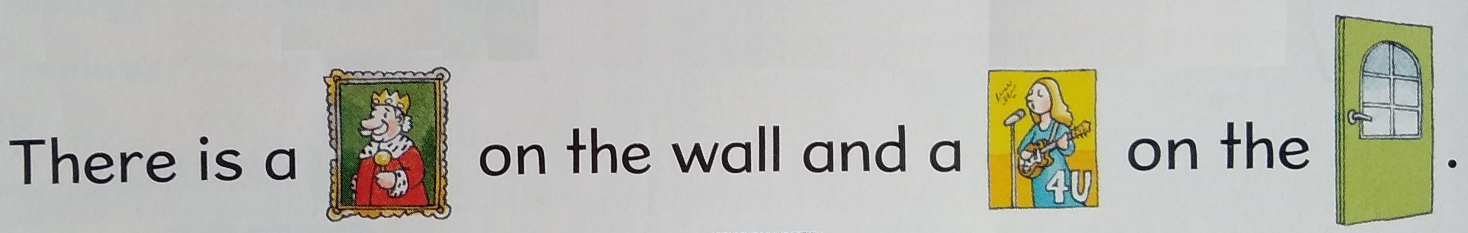 There is a picture on the wall and a poster on the door.